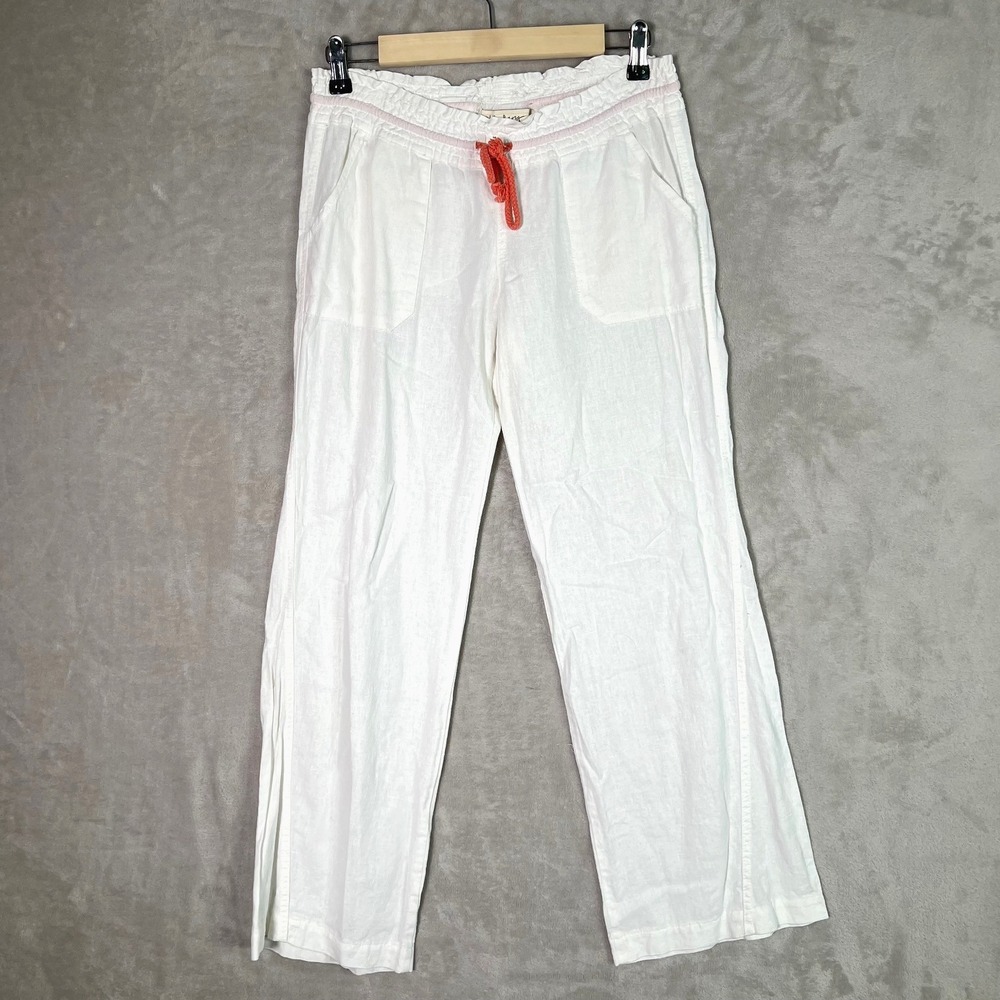 White Linen Blend Baggy Drawstring S Pants Y2K Style Beach Resort Coast Low Rise